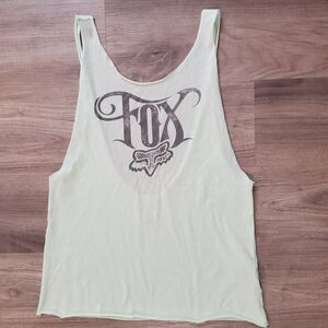 Fox Racing Neon Yellow Crop Tank Top Womens Medium Raw Hem Moto 90s Y2K Street